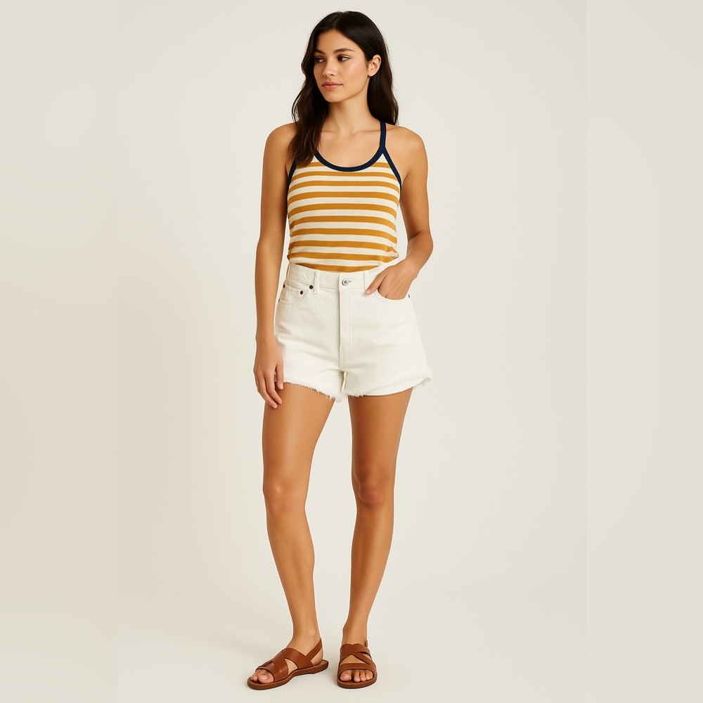 Abercrombie & Fitch Curve Love White Denim Mom Shorts High Rise Distressed
